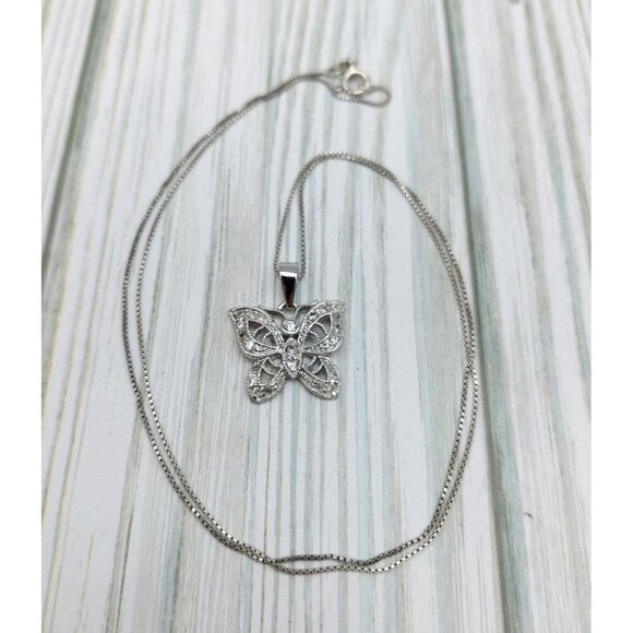 FAS 925 Sterling Silver Butterfly Pendant Crystal Accents Sterling Box Chain 20" - Picture 6 of 8